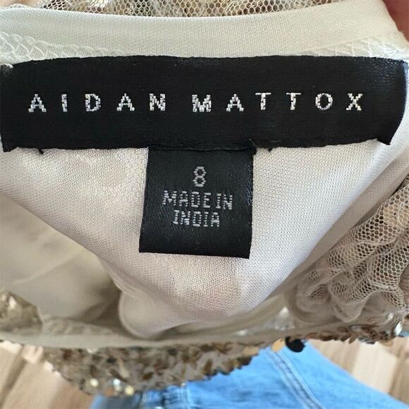 Aidan Mattox Gold Sequin Beaded Blouson Cocktail Dress Size 8 - Picture 7 of 7